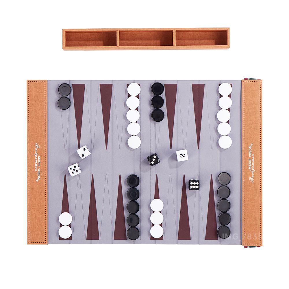 Roll-up Leather Backgammon: Portable Outdoor Travel Game Board | PU Foldable Western Chess Set