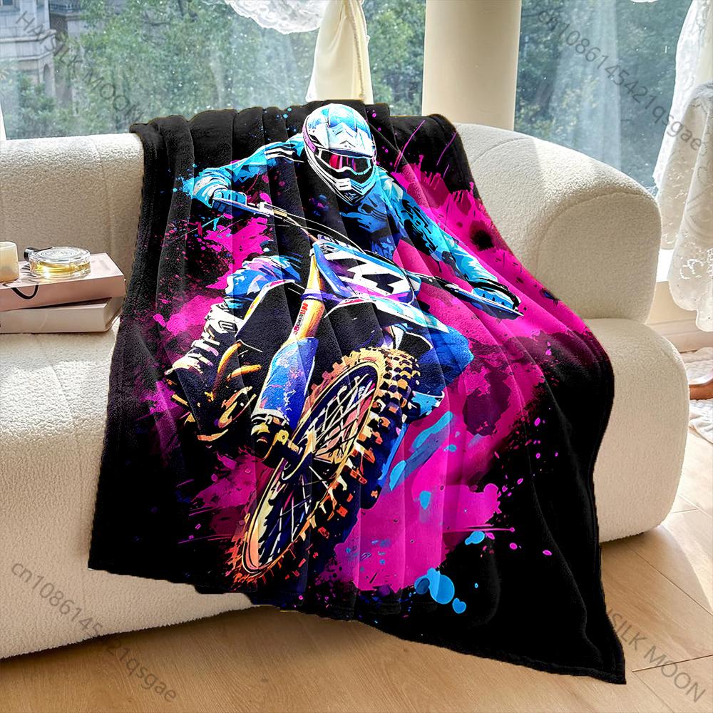 1PC Neon splatter motocross jump Print Adult Children Warm Blankets Home Travel Car Soft Comfortable Suitable for all seasons