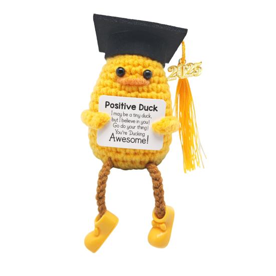 Crochet Doll Handmade Plush Positive Duck Inspirational Card Knitted Doll Backpack Accessory Graduation Gift