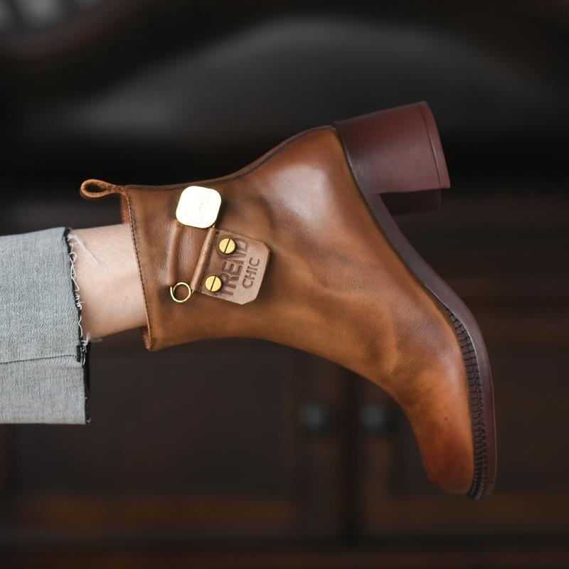 Новые осенние короткие сапоги женские ретро на высоком каблуке зимние кожаные женские сапоги женские сапоги на толстом каблуке сапоги на платформе