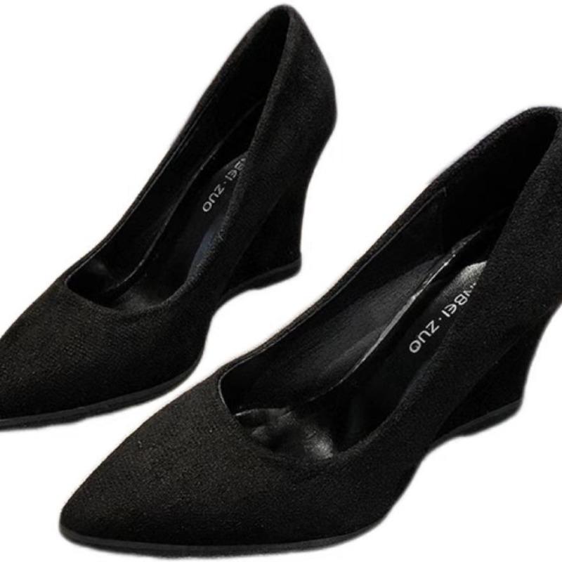 Туфли-лодочки на толстой подошве и танкетке, новые замшевые простые на одной педали, с внутренней платформой, неглубокие туфли на высоком каблуке большого размера