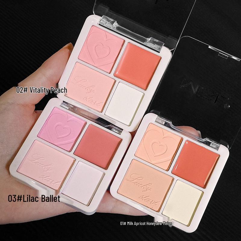 Корейская атмосфера: Четырехцветная палетка румян и хайлайтера для контурирования и осветления