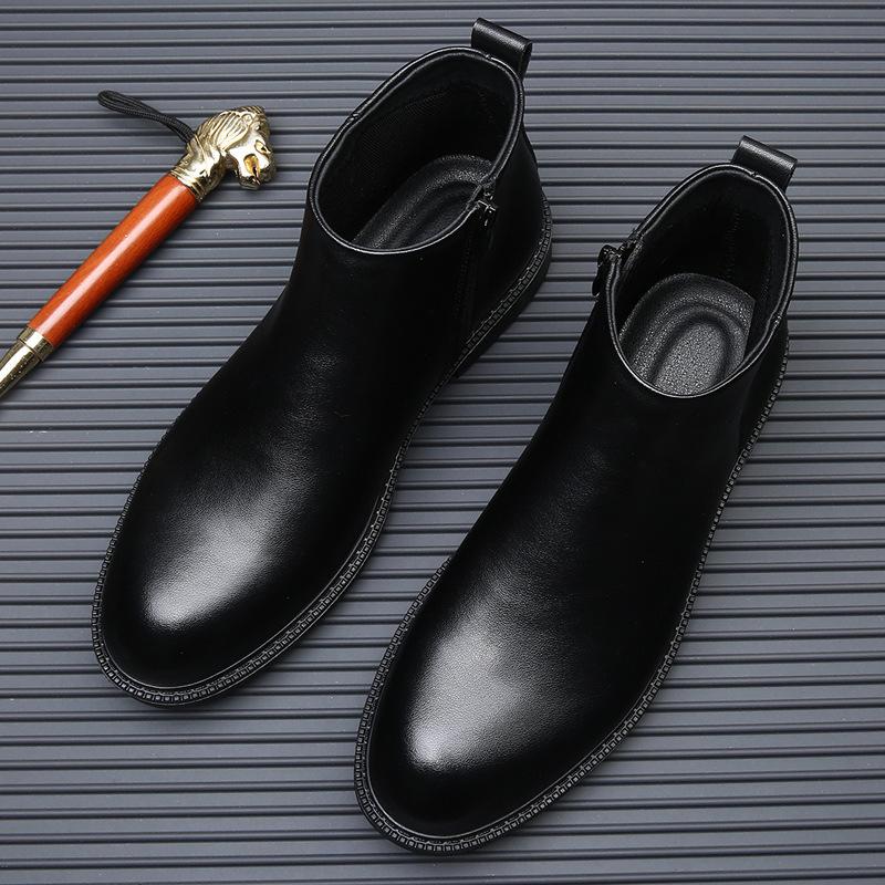 Мужские ботинки челси осенне-зимние кожаные бархатные короткие ботинки в британском стиле с высоким верхом, модные, универсальные, теплые кожаные ботинки