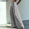 Men Zipper Waist Lace Patchwork Long Straight Pants Trousers
