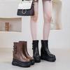 Super High Heel Thick-soled Medium Tube Women's Leather Boots, New Solid Color Belt Buckle In Autumn and Winter 2025, Heightening Short Boots Tide