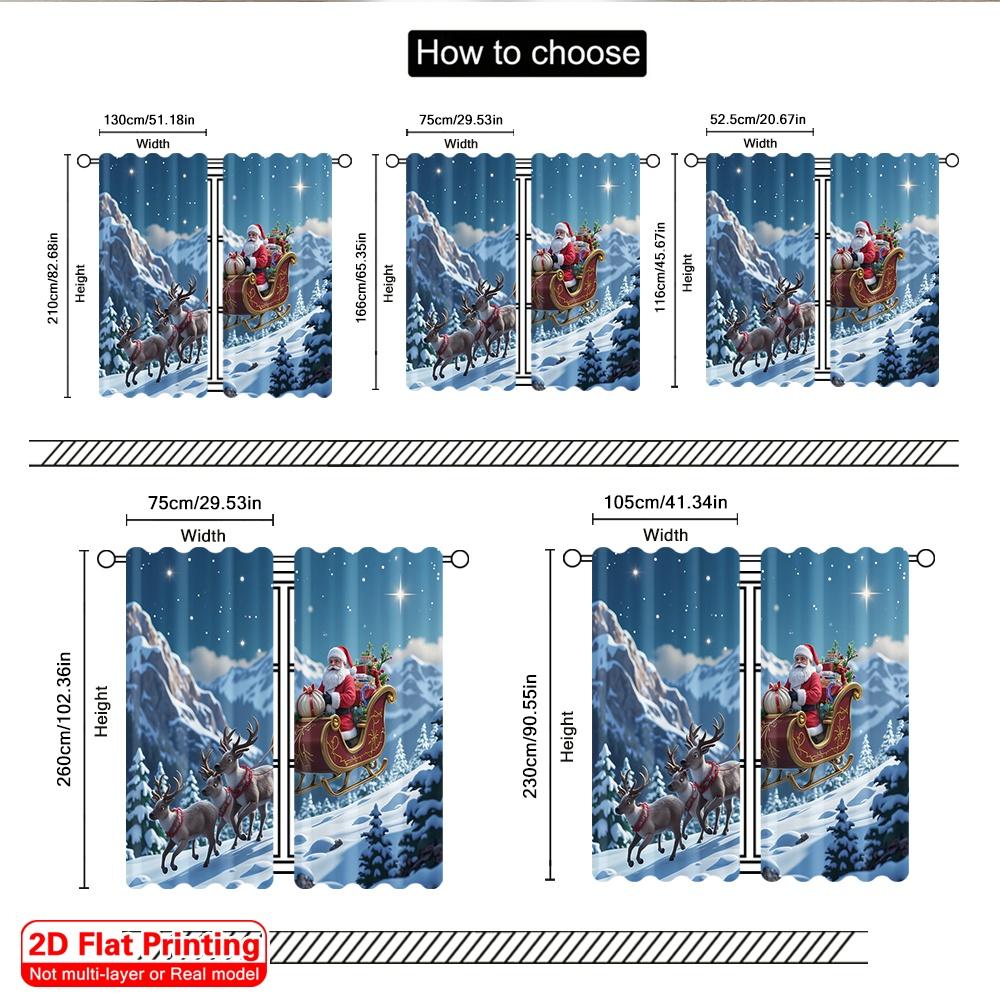 2pcs 2D Flat Printing Merry Christmas Window Drapes Santa Sleigh Deer Night Polyester Fabric Without Electricity Spring for
