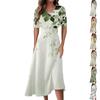 Женская повседневная мода Цветочный (лист)  Платье-халат с принтом, V-образным вырезом, короткими рукавами и длинной юбкой-халат