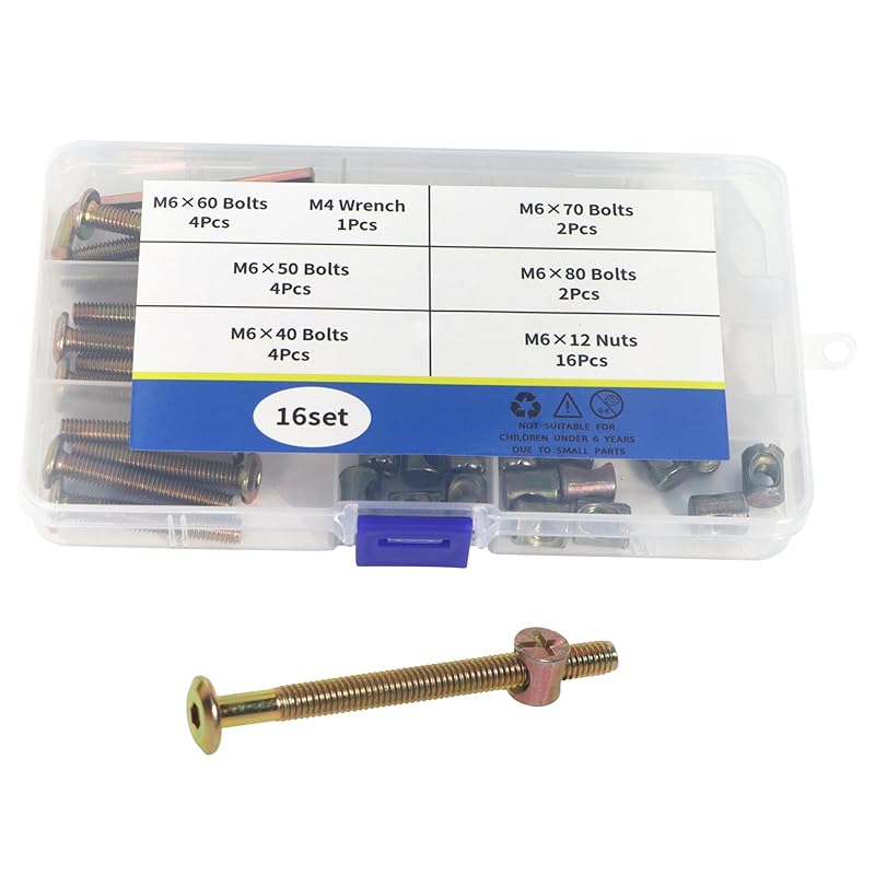 10 Set,Crib Screws Hardware Replacement Kit, M6 X 100mm Bed Frame Bolts and Nuts Kit Hex Drive Socket Cap Screws