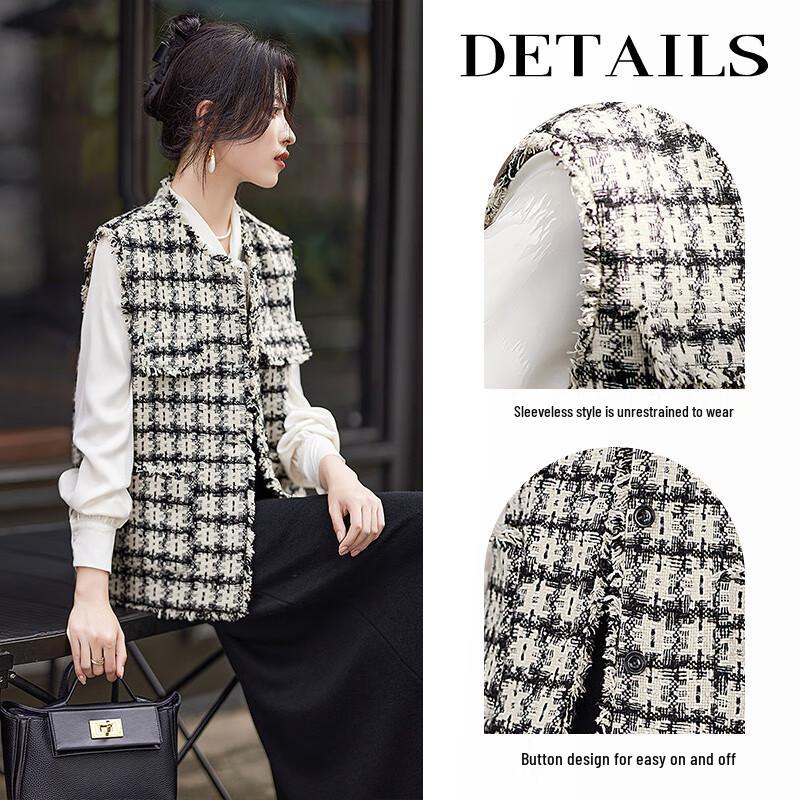 Women's Little Fragrance Style Plaid Vest