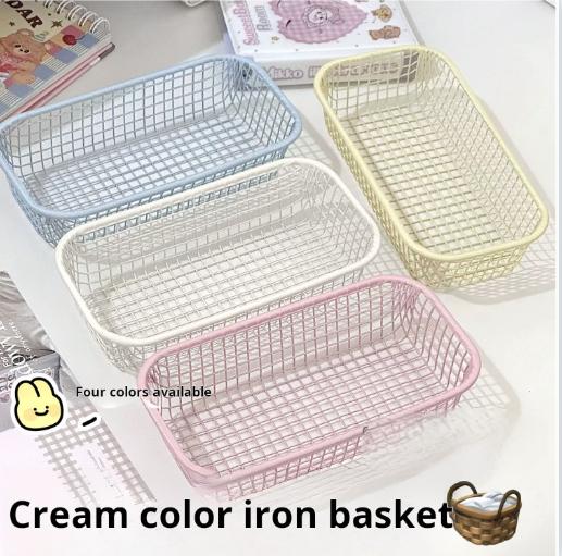Desktop Ironwork Storage INS Metal Sundries Organizer Basket Pens Makeup Brushes Classification Basket Office Home Organization