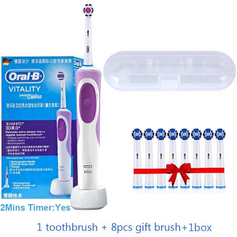 Электрическая зубная щетка Oral B Dual Clean с вращением и вибрацией Перезаряжаемая зубная щетка Oral B с 8 насадками + коробка для хранения