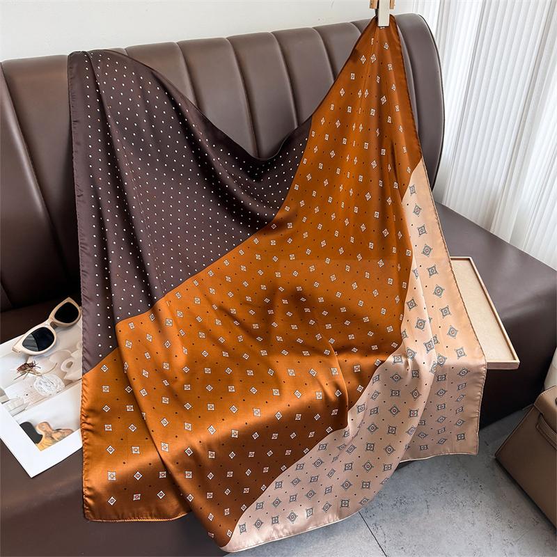 Echarpe Carree a Carreaux En Satin Pour Femme, Chale Rond, Hijab Feminin, Bandeau Pour Cheveux Et Poignet