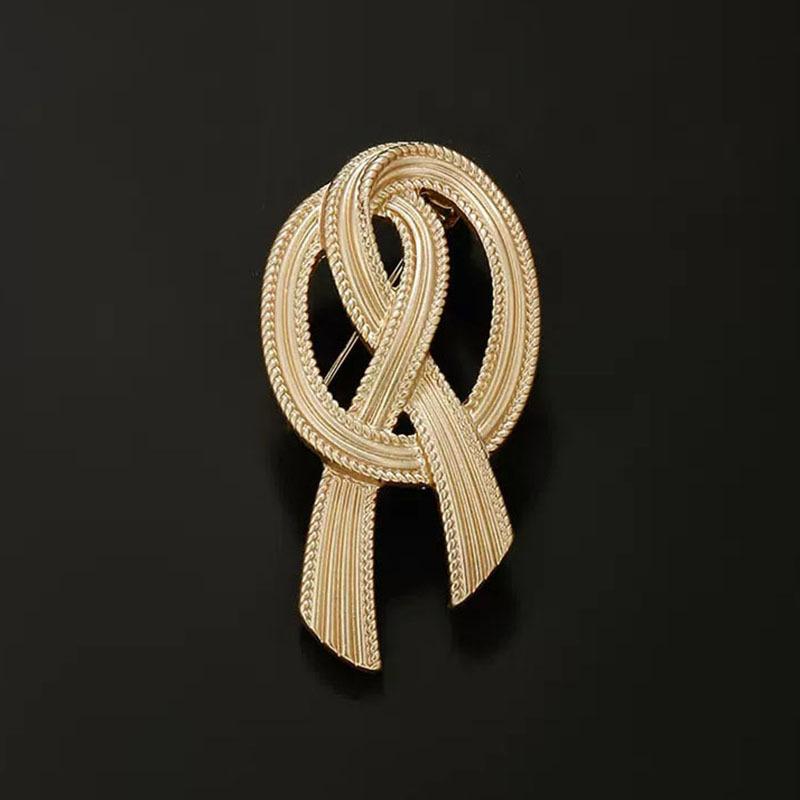 French High-End Golden Rope Bow Brooch Elegant Temperament Coat Corsage Coat Suit Retro Pin