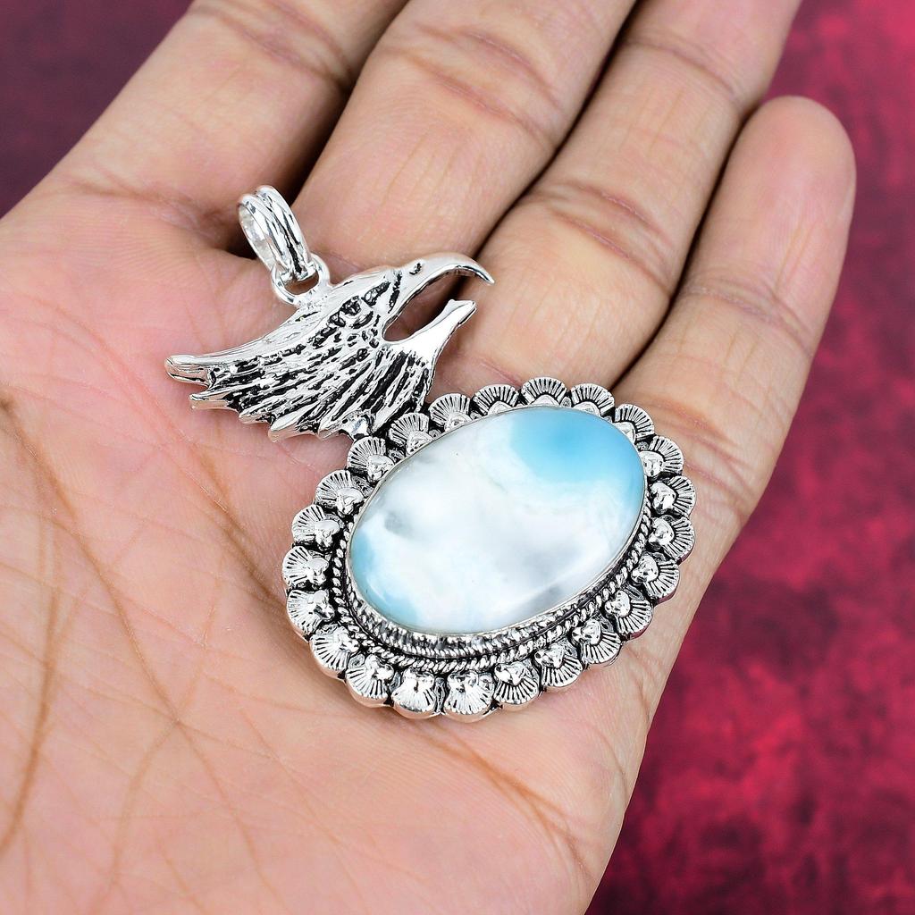 Подвеска с драгоценным камнем Ларимар, кулон из цельного серебра 925 пробы, ювелирное изделие ручной работы, кулон с камнем по дате рождения, подарок для него