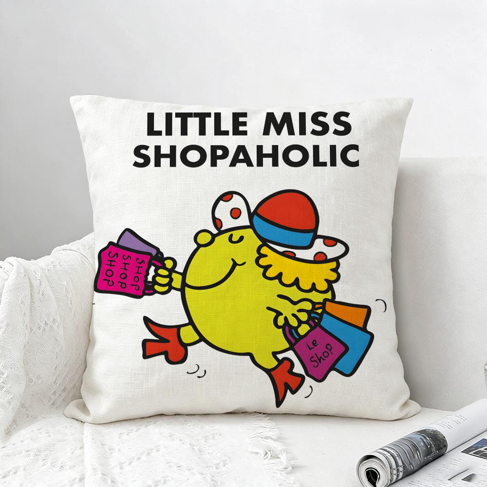 Cartoon Mr Men and Little Miss Cushion Cover Natural Linen Pillowcase Set AllinOne Decor for Sofa Bedroom  Chair