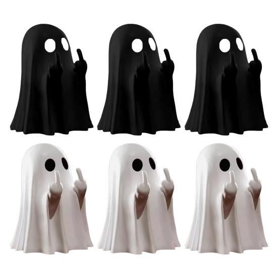 1/2/3/4/6Pcs Halloween Middle Finger Ghost Figurine Mini Spooky Ghost Statue Holiday Party