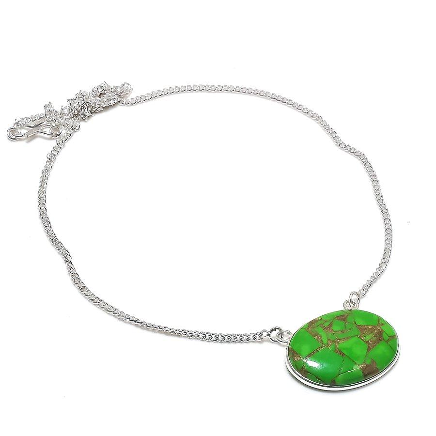 Ожерелье из серебра 925 пробы с драгоценными камнями зеленого бирюзового цвета, 18 дюймов J3o34
