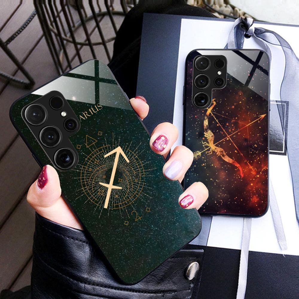 Чехол для телефона со знаком зодиака Стрелец для Samsung Galaxy A56 55 54 53 52 51 36 35 34 23 16 15 5G Стеклянная крышка Мобильные телефоны Роскошный