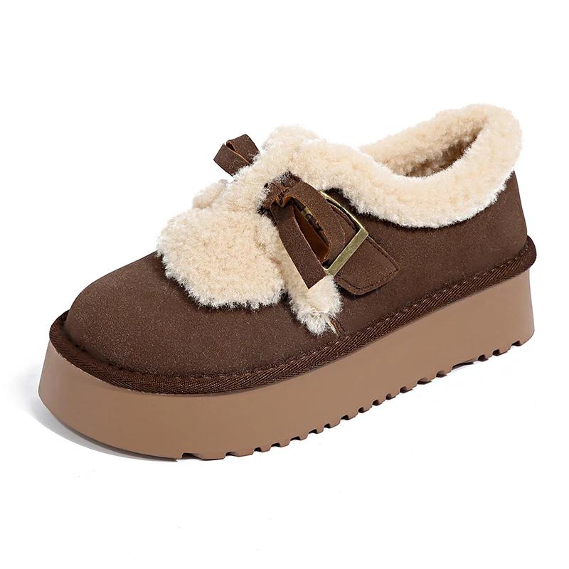 Меховые туфли на плоской подошве с бантом, женские мокасины на платформе, замшевые, плюшевые, хлопковые, брендовые, повседневные туфли на мелкой подошве, зимние трендовые, удобные, теплые, Zapatos Mujer