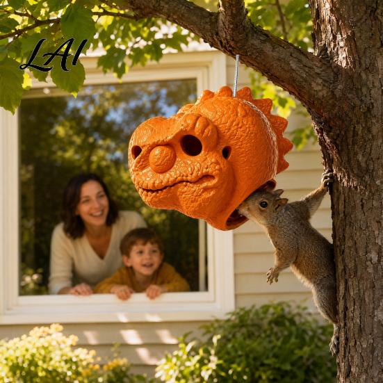 Wildlife Feeder Dinosaur Head Squirrel Feeder Pre-Assembled with Hanging Rope Funny Weather-Resistant