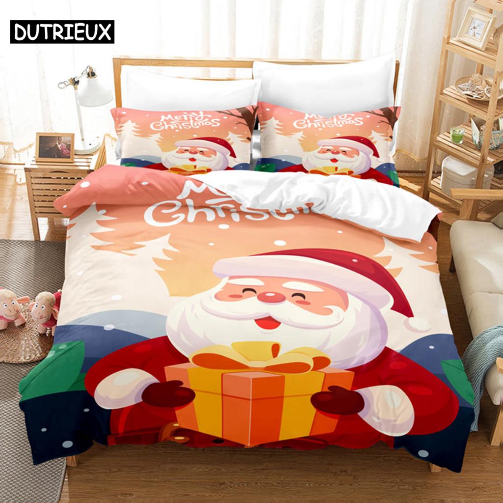 Красный рождественский комплект пододеяльников King Queen Size для односпальной двуспальной кровати, постельное белье, одеяло, наволочка, 3D, полный твин, 3 шт., 2 шт.