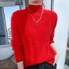 Women's Mink Cashmere Sweater, Semi-High Neck, Thick Loose Knit Pullover