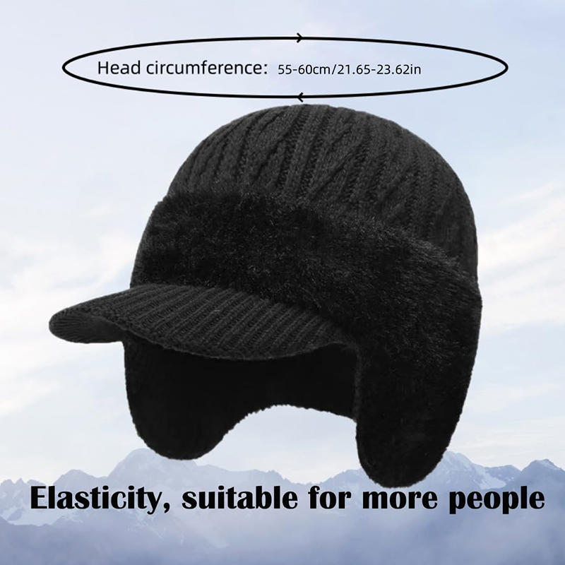 Unisex Winter Hat Outdoor Thick Ski Sports Knitted Hat Plush Fur Lined Warm Earflap Cap Stylish Soft Knit Hat