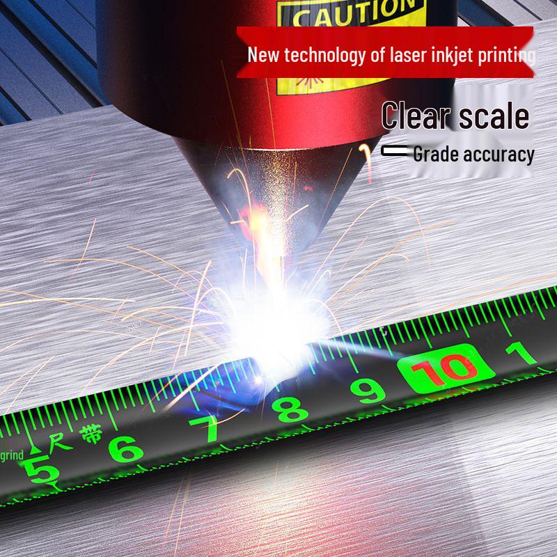 Высокоточная самоблокирующаяся флуоресцентная стальная рулетка, 5 м, износостойкая лазерная маркировка, черно-золотой корпус.