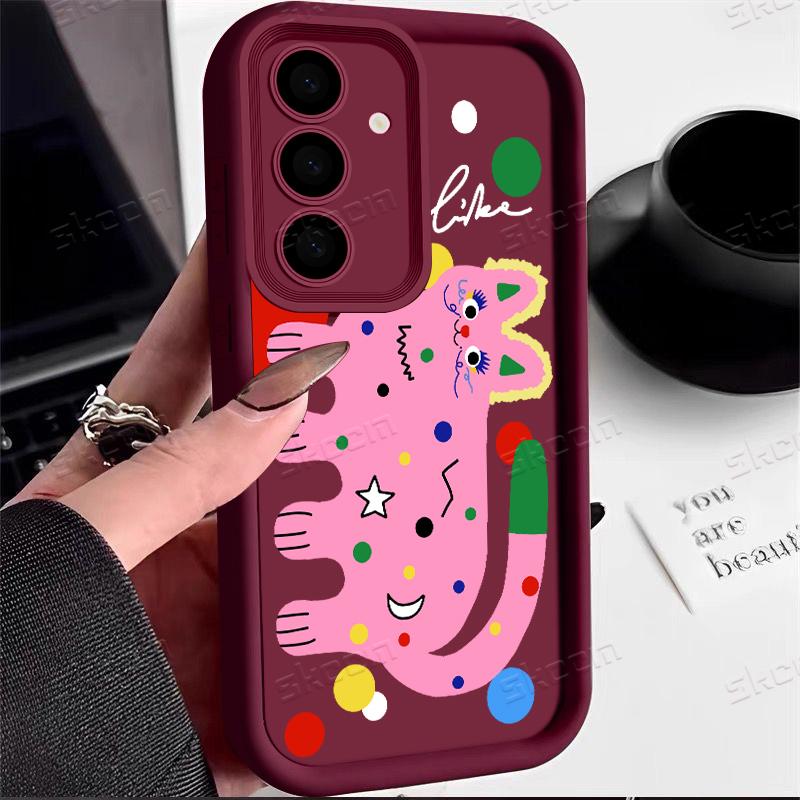 Кавайный розовый чехол для телефона с кошачьим узором для Samsung Galaxy S25 S24 S23 S22 S21 Ultra Plus S20 FE A54 A55 A15 A35 силиконовый мягкий чехол