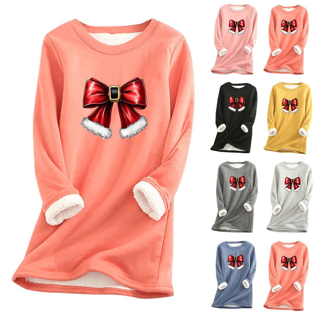 Женский круглый вырез с принтом из утолщенного плюша и кашемира, теплый длинный топ