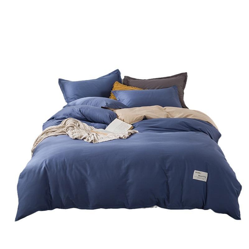 Ins стиль, сплошной цвет, хлопковая простыня из четырех предметов, пододеяльник, кровать из чистого хлопка, двойное одеяло, комплект из трех предметов