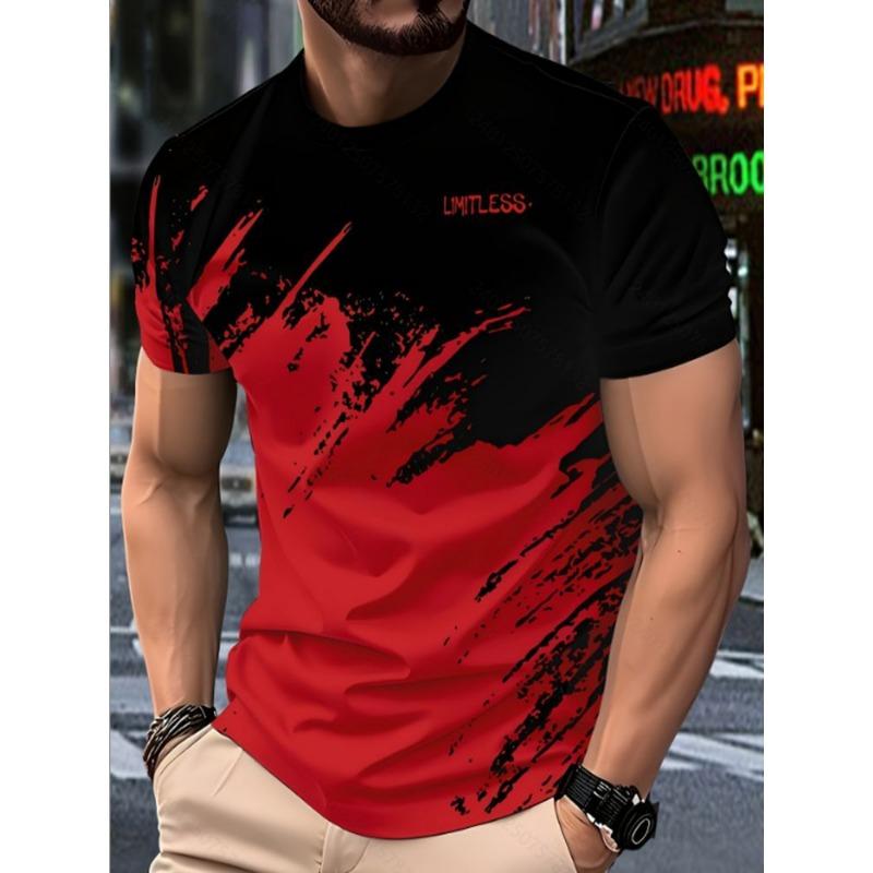 Summer Round Neck 3D Contrast Color Print Top Fashionable Casual Short Sleeved Men's T-shirts