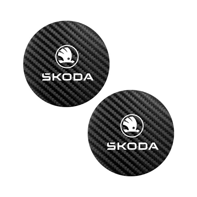 CGB1 2Pcs Car Anti-Slip Pad Leather Water Cup Mat Drink Coaster For Skoda Octavia Kodiaq Enyaq iV Kamiq Scala Superb Fabia Rapid Yeti