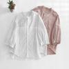Striped Shirt Color Round Neck Casual Versatile Loose Slimming Summer Shirt Cardigan for Women