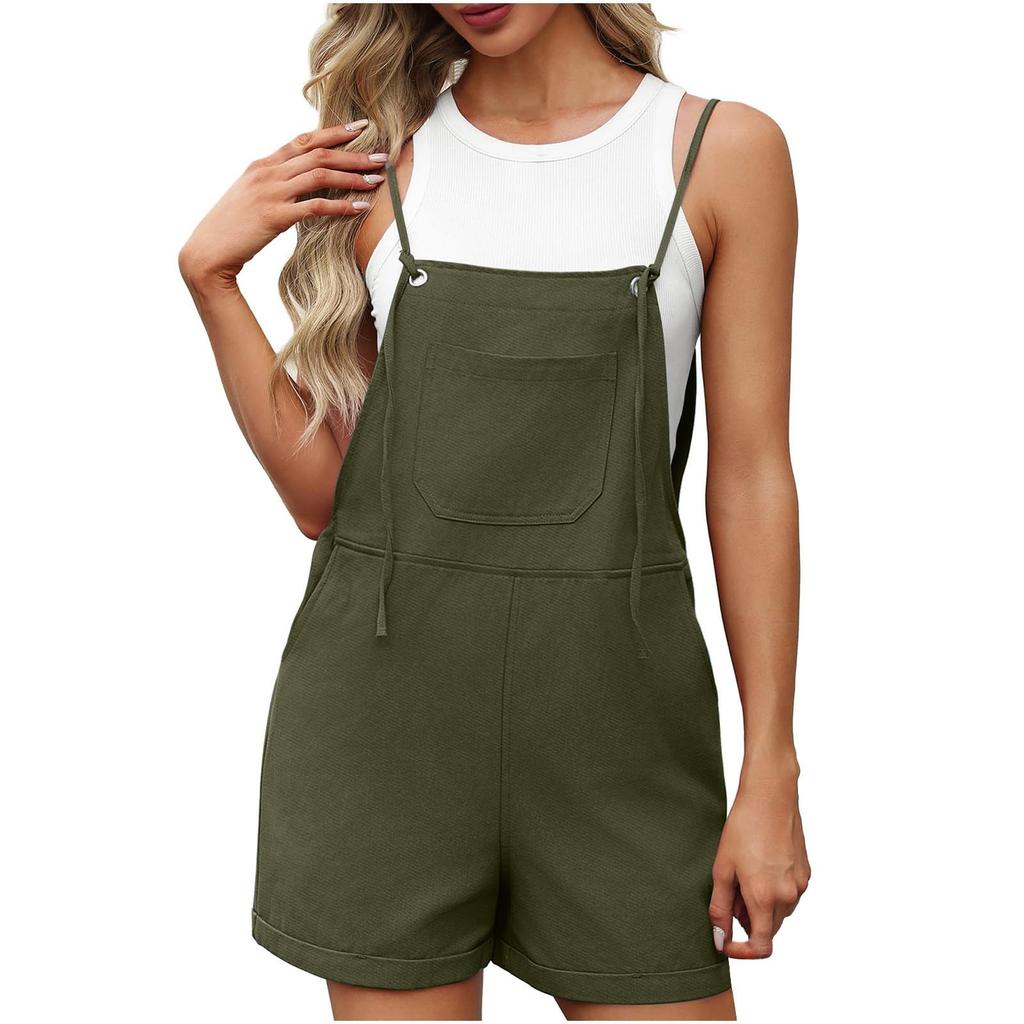 Womens Shorts Overalls Sleeveless Adjustable Strap Short Rompers Jumpsuit With Pockets