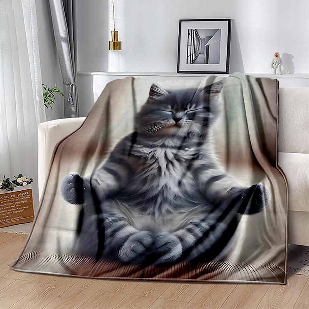 Whimsical Cat Artwork Flannel Blanket,Lightweight,Office Blanket,Sofa Blanket,Comfortable Blanket
