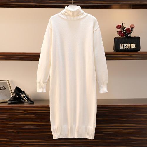 Knitted Dress Autumn and Winter Women's Loose Long Sweater Pullover Turtleneck Solid Casual Female