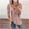 Summer Ladies T-Shirt V-Neck Short Sleeve Cold Shoulder Leopard Print Zipper Loose Casual Sexy Clothes Blouse Tops for Women