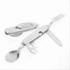 4 In 1 Outdoor Camping Tableware Folding Spoon Fork Knife Opener Stainless Steel Portable Pocket Sets for Hiking Travel Survival
