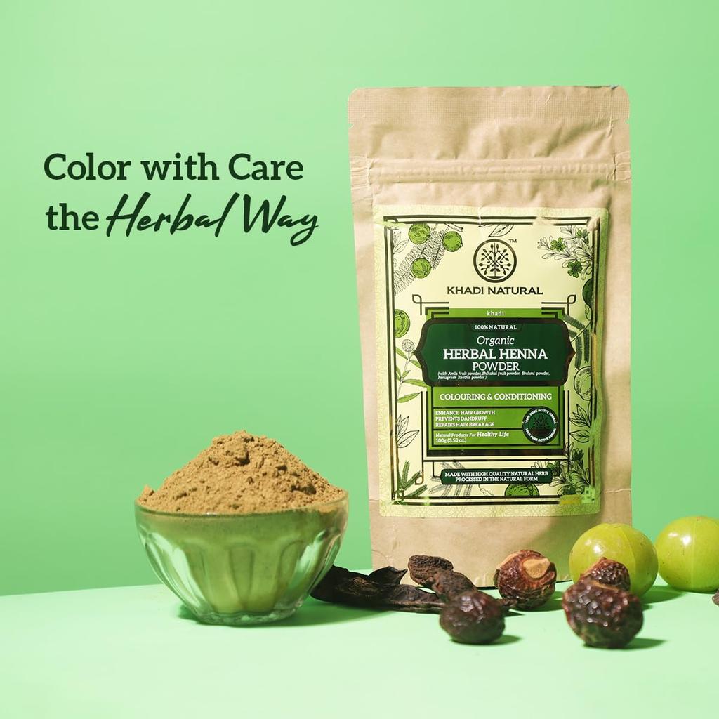 Khadi Natural Herbal Henna Organic Powder 100g – Green Heena Hair Colour for All Hair Types