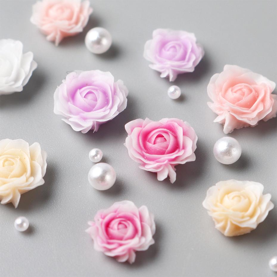 Xiaomi 12 Grids Colorful Resin Rose Flower Nail Charms Elegant Camellia Rose Floral with Pearl Jewelry for Summer Nail Art Decorations