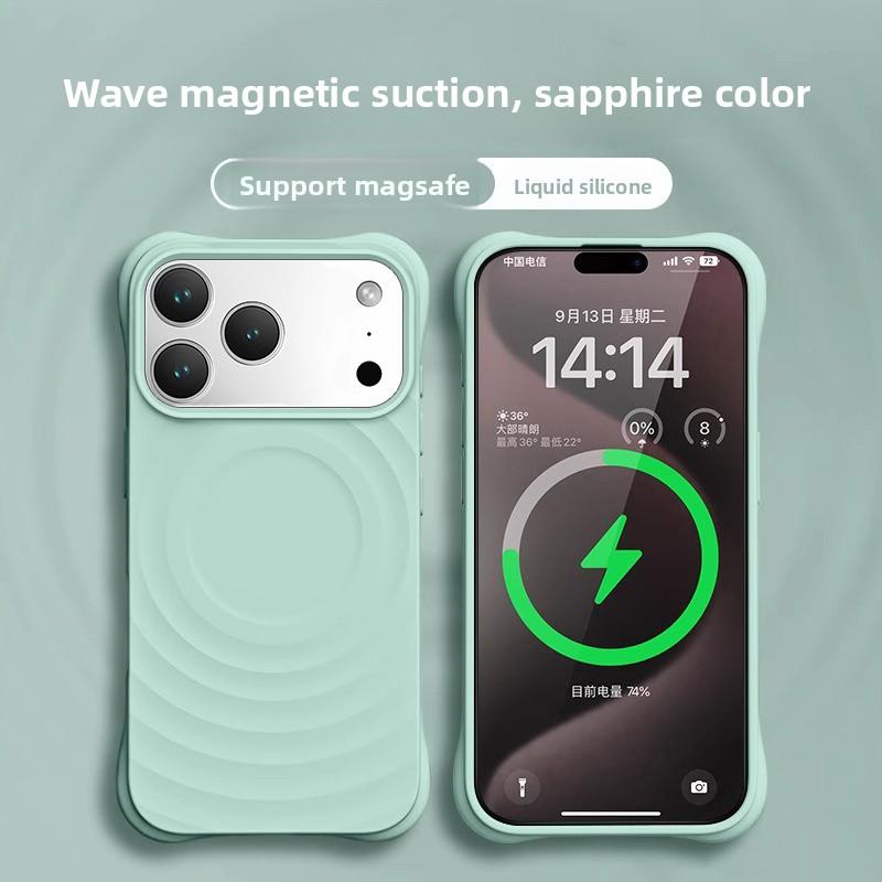 Высококачественный чехол однотонный для IPhone 17 16 15 14 13 Air Pro Max Для Magsafe Жидкий силикон Волнообразный рисунок Защита от царапин