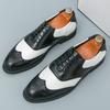 Designer New Men's Pointed Black White Mixed Patchwork Brogues Leather Shoes Gentleman Wedding Dress Formal Business Footwear