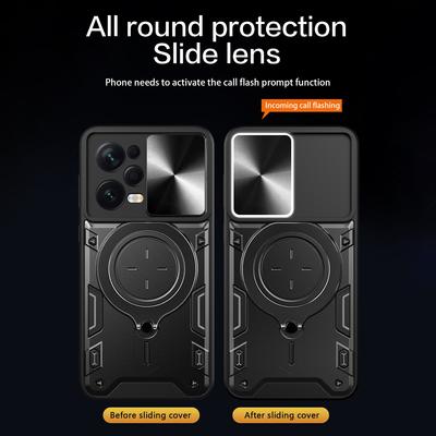 Защитный чехол для Xiaomi Redmi Note 12 Pro 5G/Note 12 Pro Speed 5G/Poco X5 Pro 5G, Сдвижная крышка камеры ПК+ТПУ Подставка Чехол для телефона