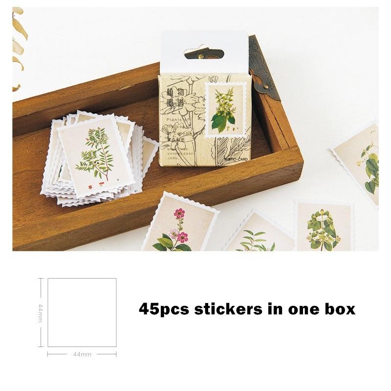45pcs Floral Illustrations Stickers Set Plants Drawing Stamp Note Sticker Home DIY Diary Adhesive Decoration Gift Letter
