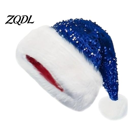 Large Size Christmas Santa Cap Sparkly Sequins Hat for Adults, Velvet Plush Glitter Bling Festive Gift Kids with Fluffy Pompom Xmas New Year