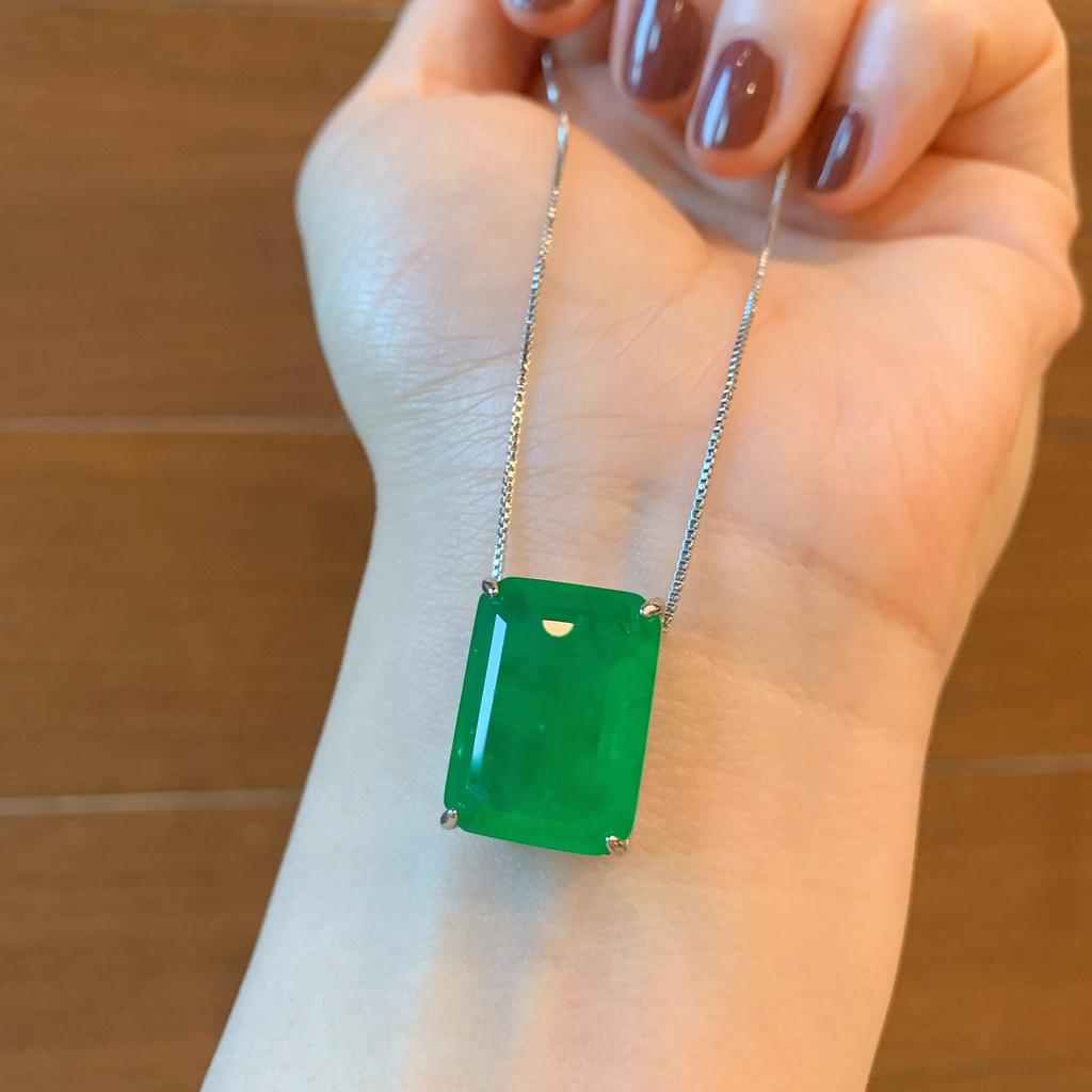 Трансграничная прямая трансляция в TikTok Изумрудно-циркониевое колье Серьги Палаиба Зеленый Свет Прямоугольный кулон