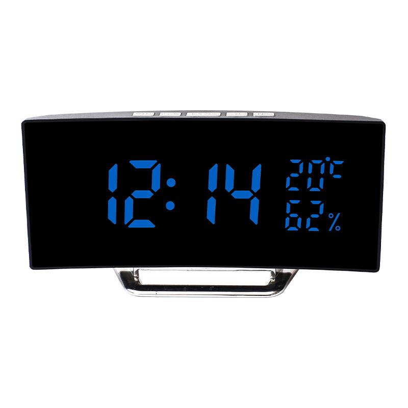 Living Room Curved Screen LED Mirror Digital Temperature and Humidity Electronic Clock Home Desktop Sleeping Alarm Clock Bedside Clock Gift