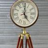 Modern Brown Polished Wooden Tripod Clock Large Analog Display for Home and Office Adjustable Tripod Clock