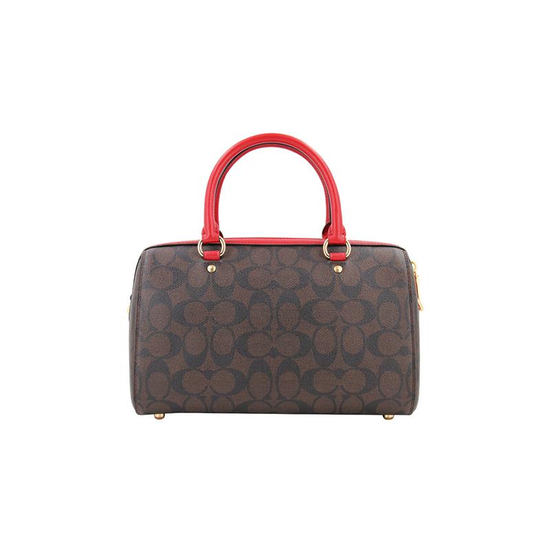 COACH Rowan 27 Presbyopia printed metal logo canvas and leather Boston bag shoulder handbag large size for women